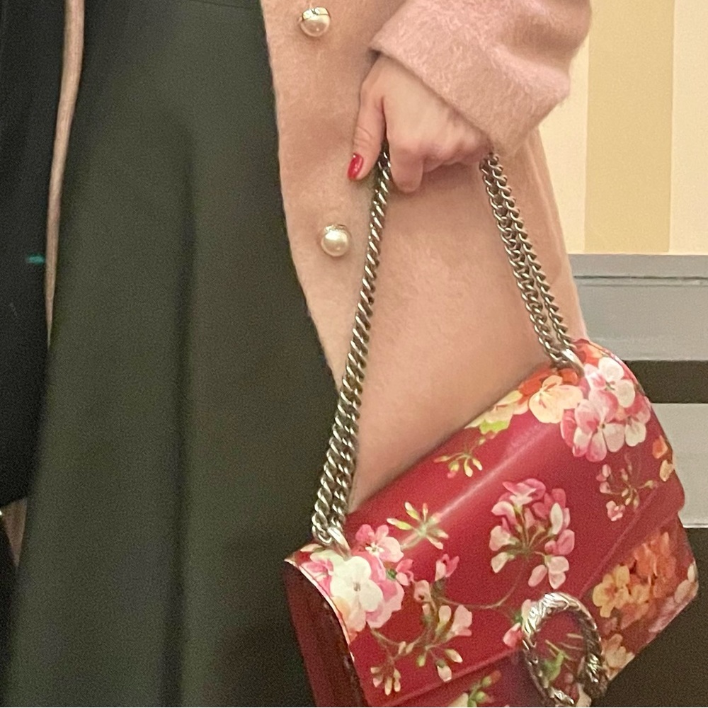 Gucci Bloom Dionysus Bag, Medium Size, Silver Hardware & chain, Red Floral Color
